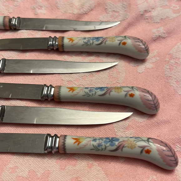 Rare Set Regent Sheffield Forever Sharp Steak Knives Porcelain Handles Set Of 6 - Picture 2 of 7